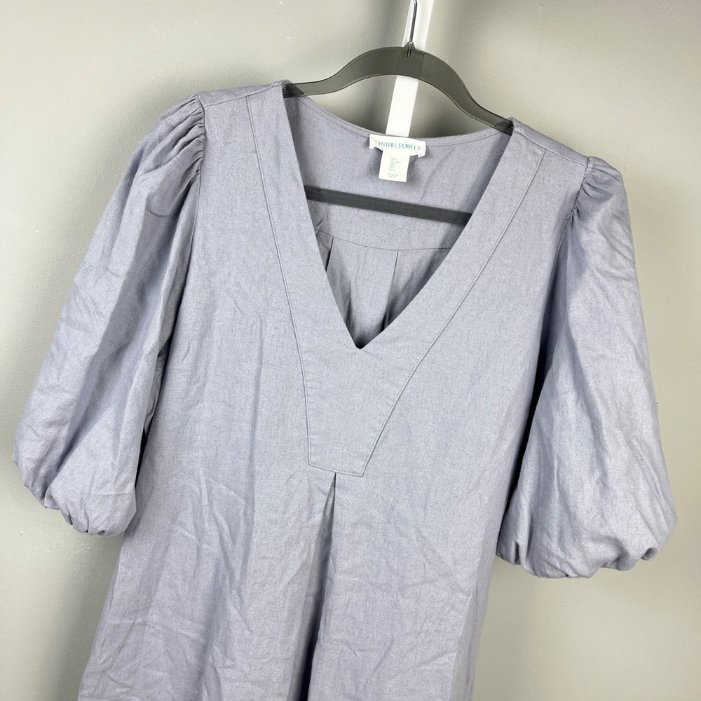 Cynthia Rowley Linen Blend Lagenlook Dress‎ Womens L Blue Gray Coastal